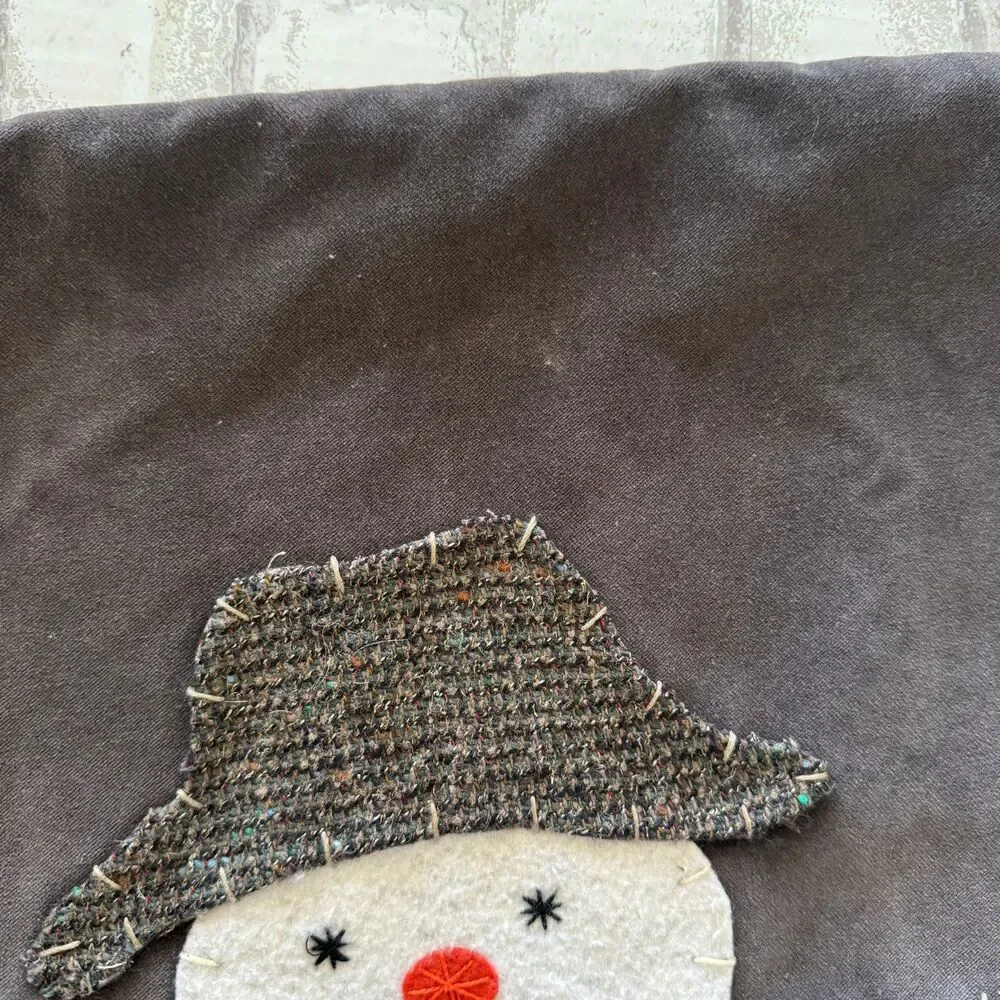 Pottery Barn Snowman Aplique Velour Brown Pillow Cases Winter Holiday 20